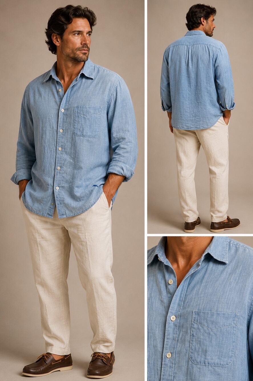Tommy Bahama Relax Linen Blend Shirt Blue Long Sleeve Button Up Men’s Large